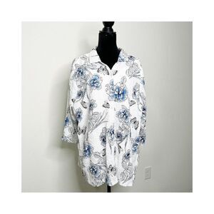 Croft &‎ Barrow Women’s White Blue Floral Button Front Inner Tank Top Size 3X